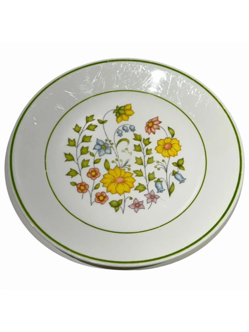Corelle Spring Meadow Wild Flowers Salad Plate 8.5” Green Floral Vintage USA